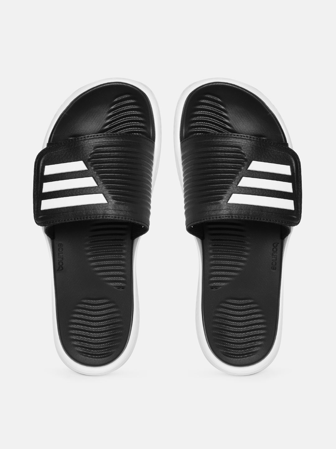 ADIDAS Unisex Black & White Striped Sliders Price in India