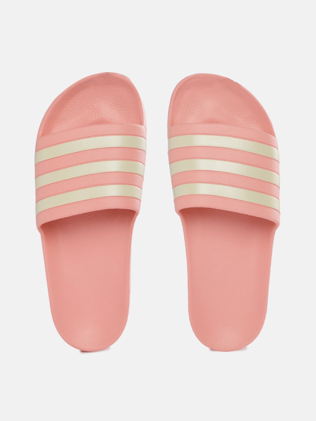 ADIDAS Women Peach-Coloured & Cream-Coloured Striped Adilette Aqua Sliders Price in India