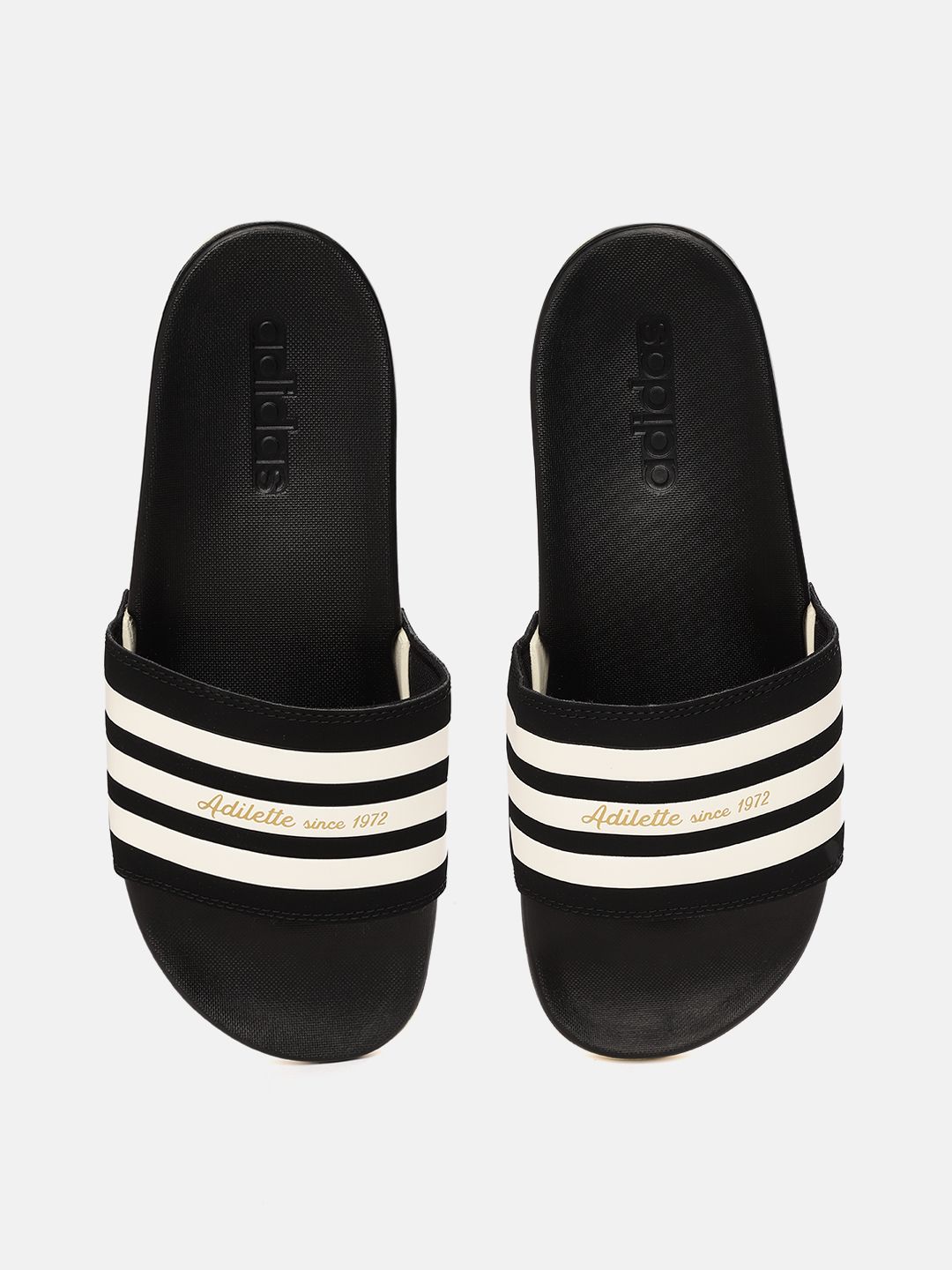 ADIDAS Unisex Black & White Striped Adilette Comfort Sliders Price in India