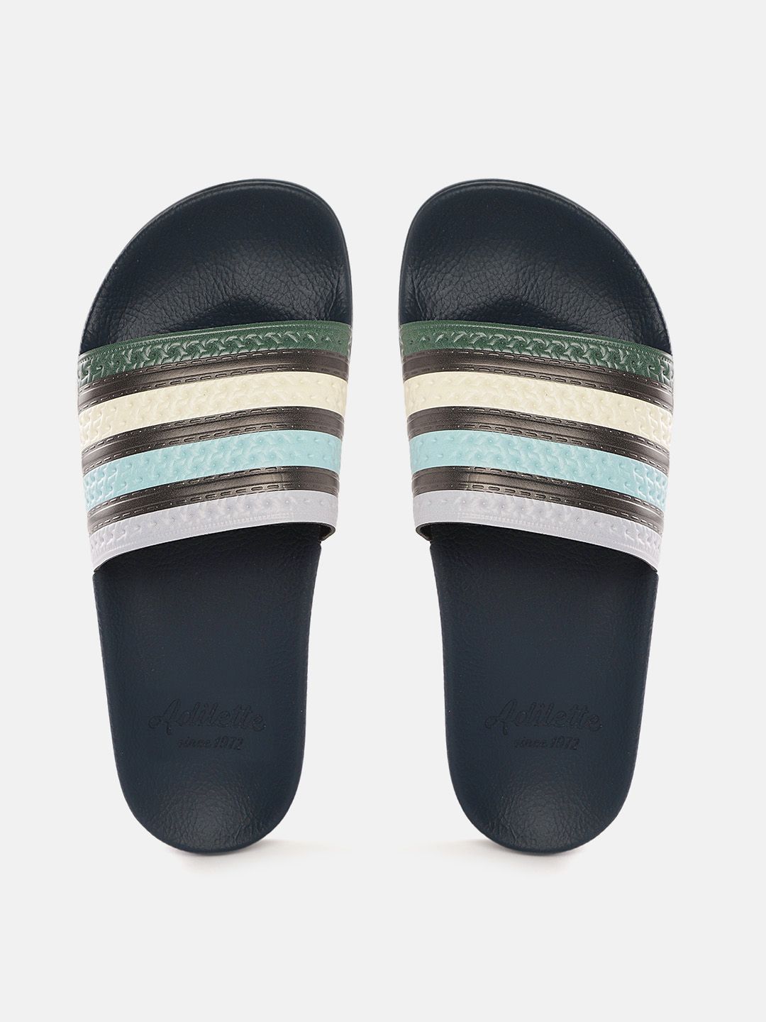 ADIDAS Originals Unisex Brown & Navy Blue Adilette Striped Sliders Price in India