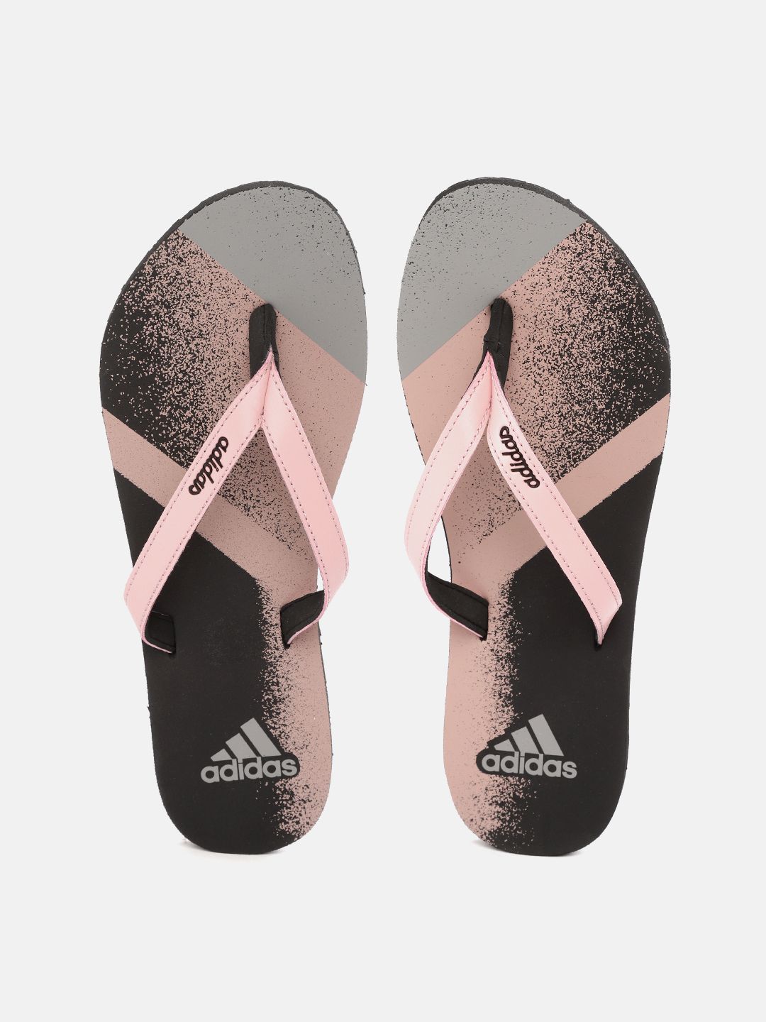 ADIDAS Women Pink & Black Brand Logo Printed Striped Jung 21 Thong Flip-Flops Price in India