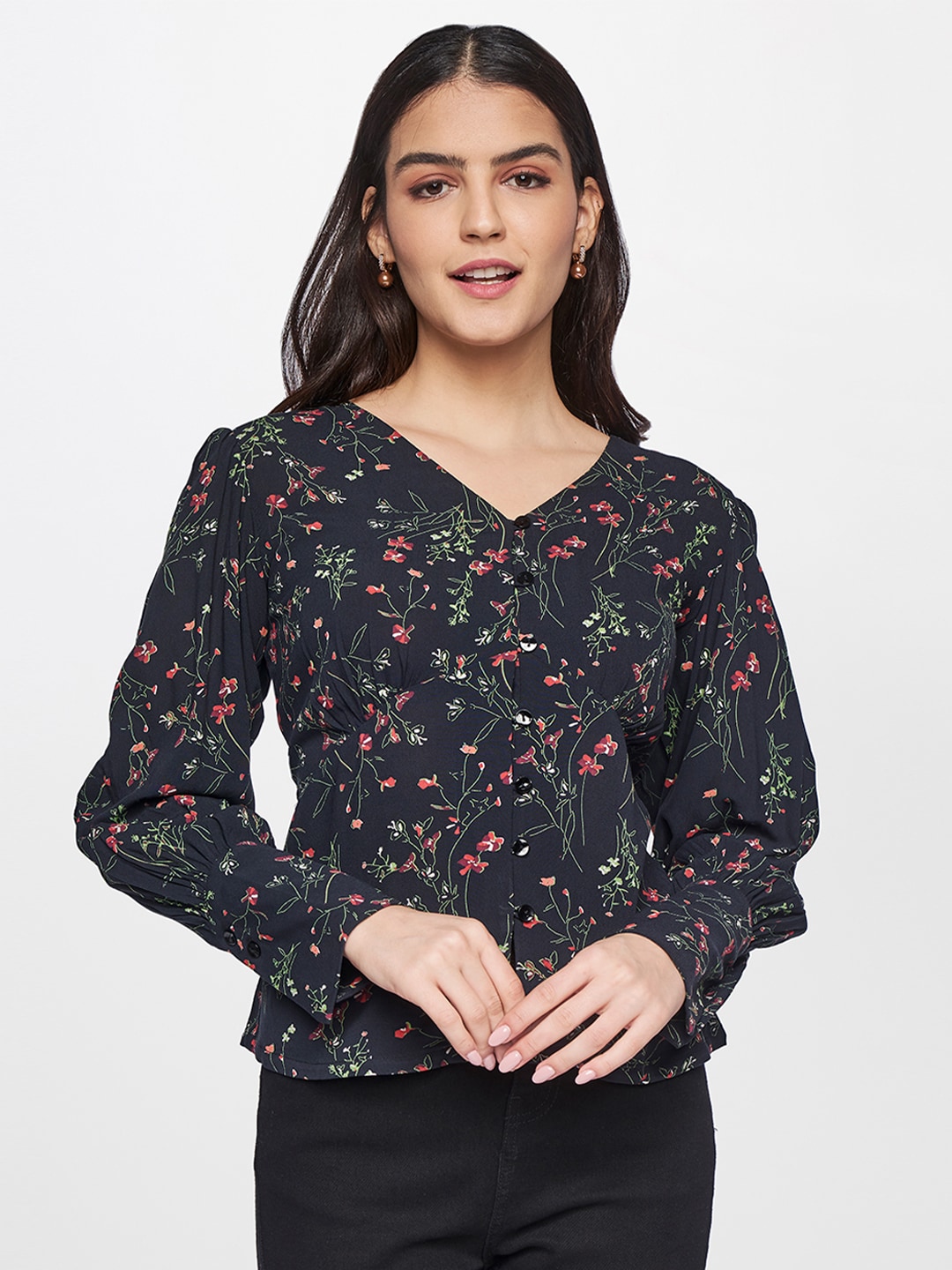 AND Black Floral Print Top Price in India