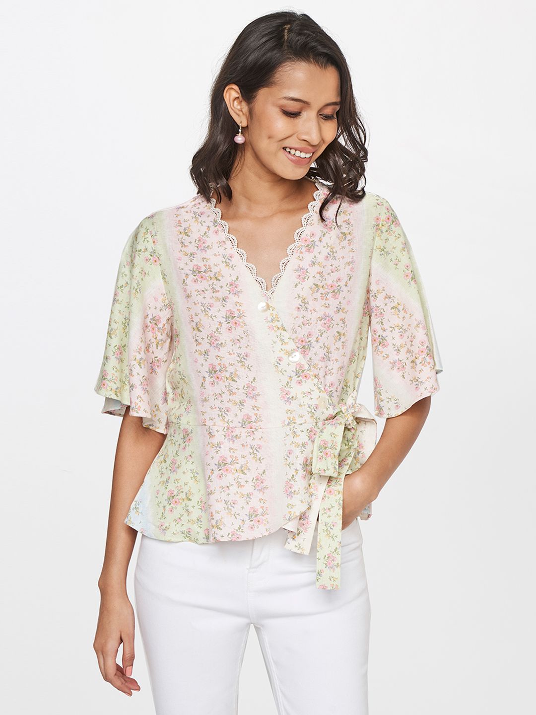 AND Floral Print Wrap Top Price in India