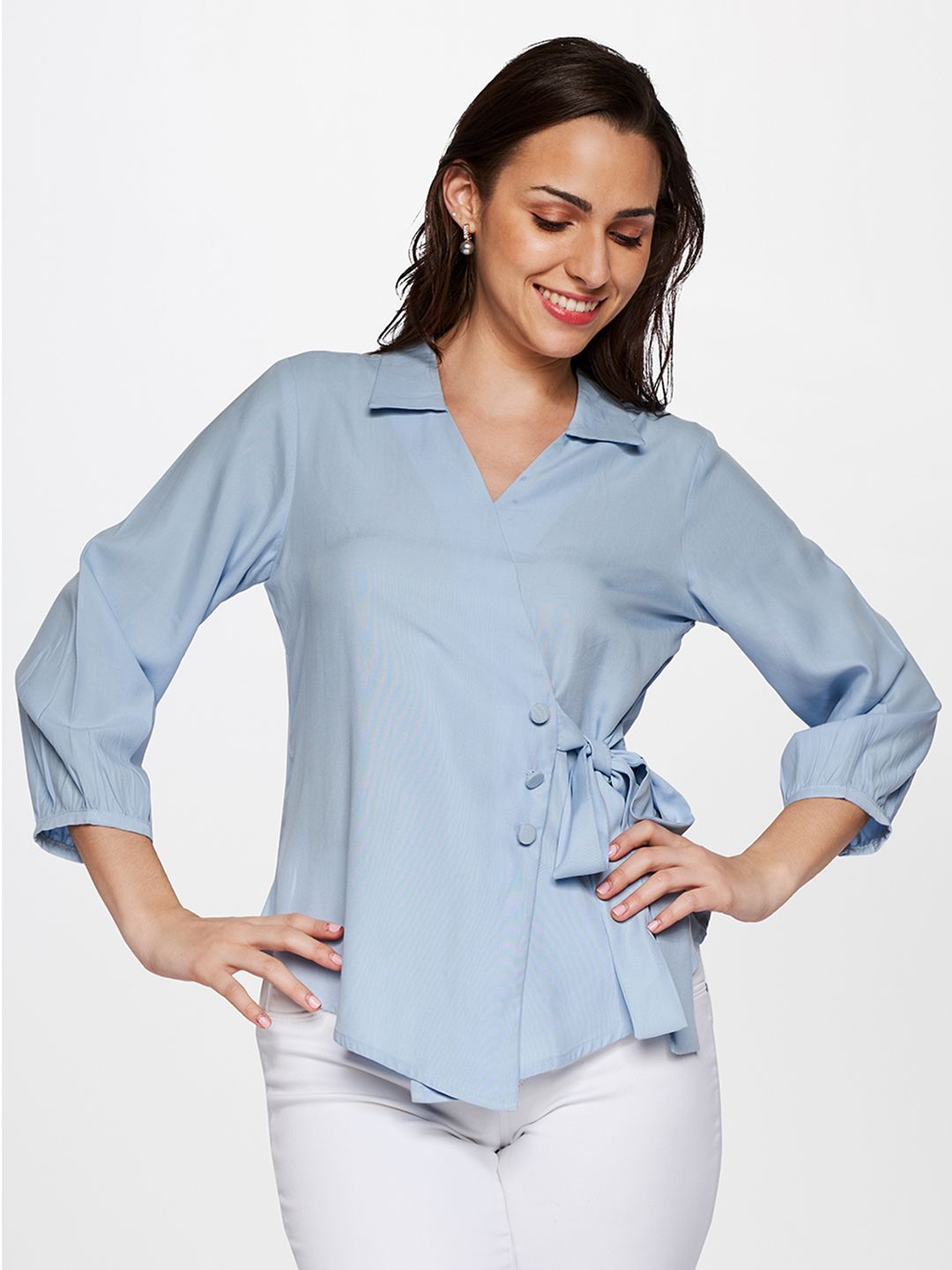 AND Puff Sleeve Wrap Top Price in India