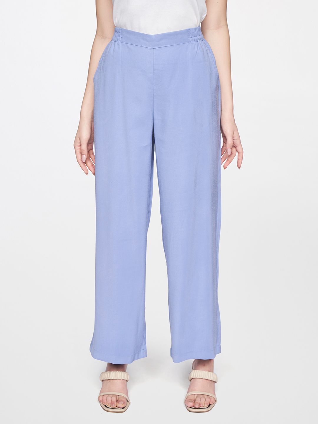 AND Women Blue Straight Fit Trousers Price in India