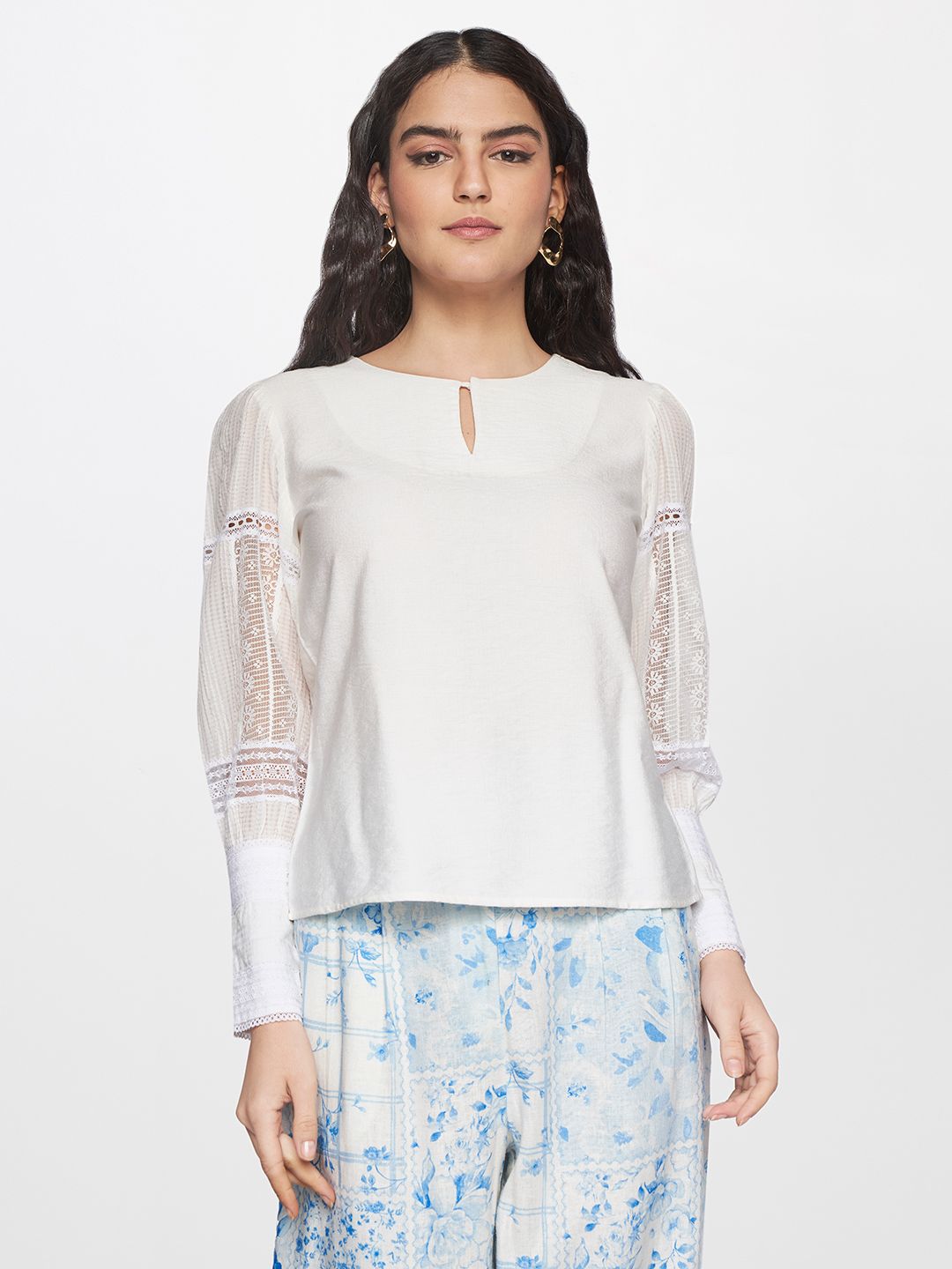 AND Lace Inserts Keyhole Neck Top Price in India