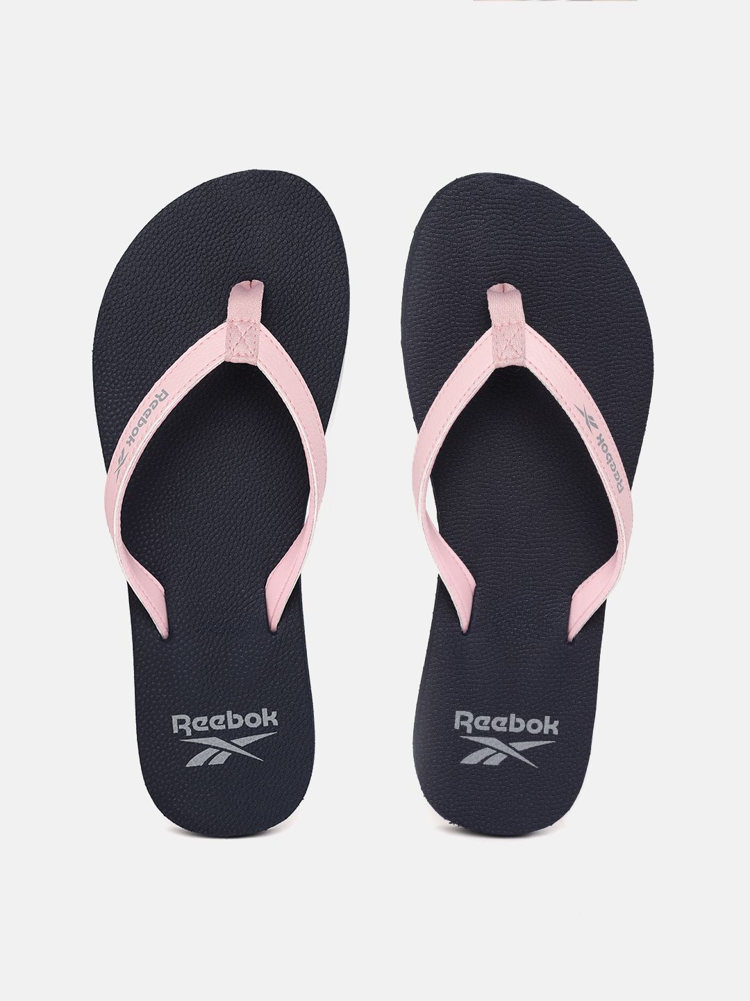Reebok Women Pink & Navy Blue Brand Logo Print Thong Flip-Flops Price in India