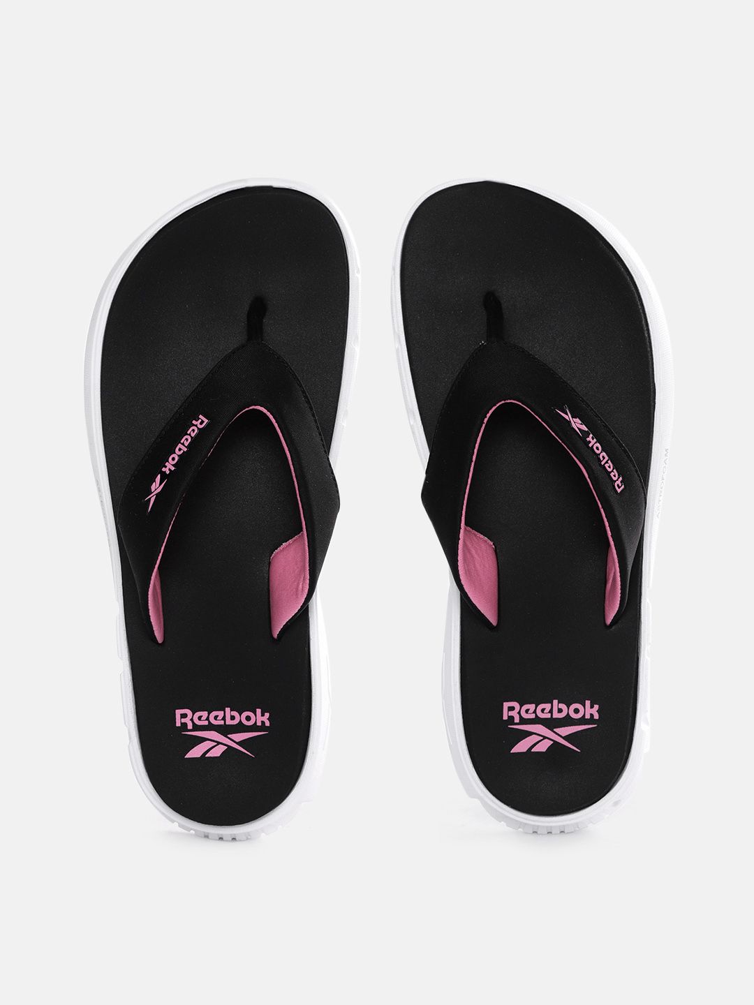 Reebok Women Black & Pink Brand Logo Print Thong Flip-Flops Price in India