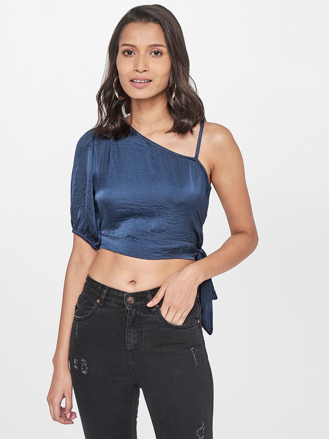 AND Satin Puff Sleeve Crop Top Price in India