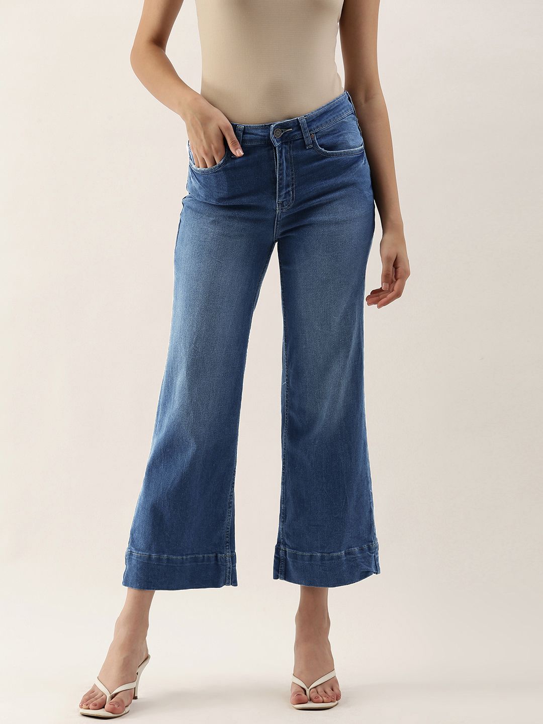 AND Women Blue Flared Light Fade Stretchable Jeans Price in India