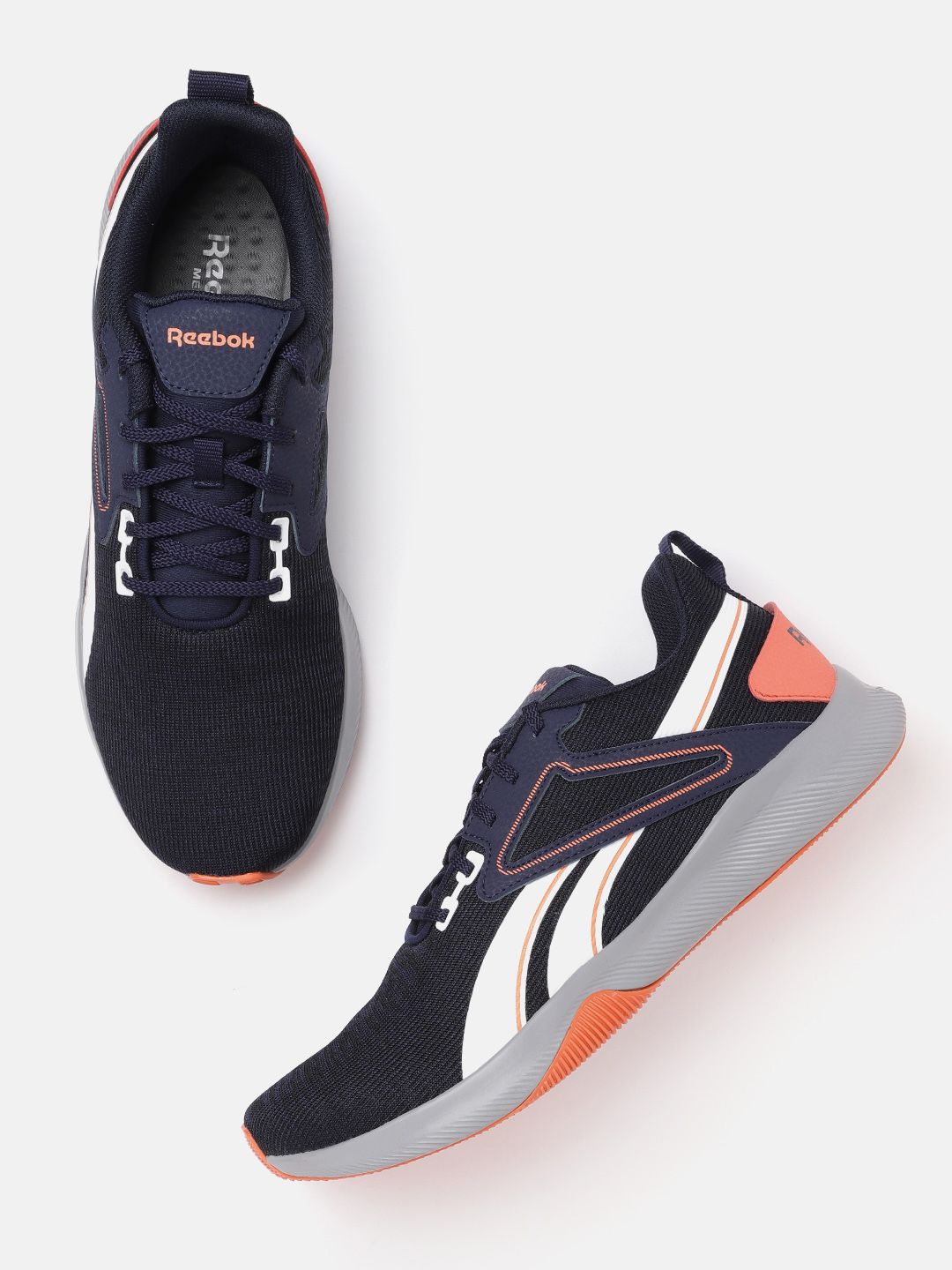 Reebok Men Navy Blue & White Self Striped Grafite Running Shoes