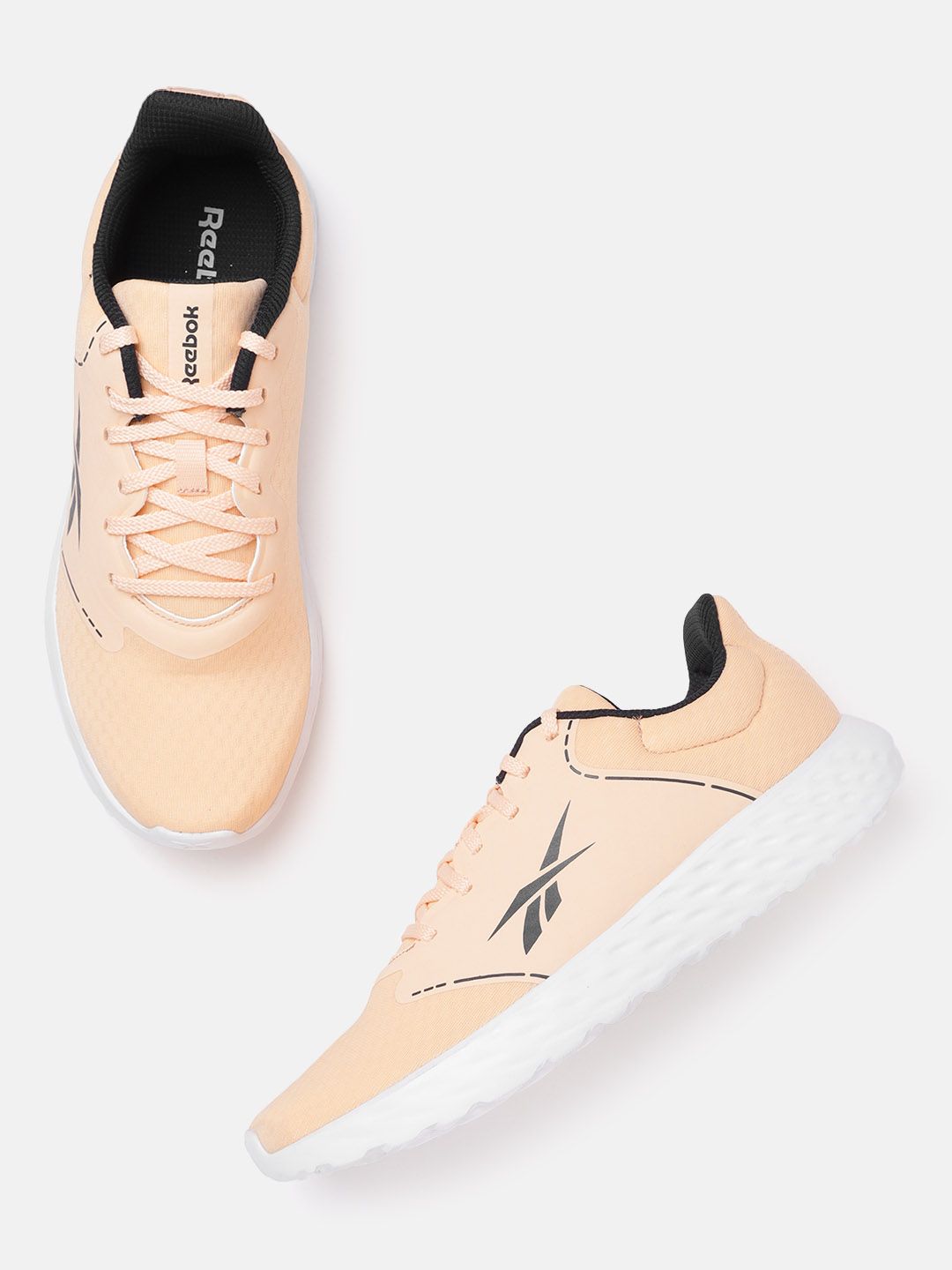 Reebok Women Peach-Coloured & Navy Blue Brand Logo Print Authentic Running Shoes Price in India