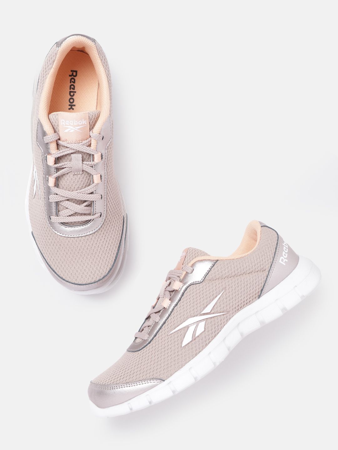 Reebok Women Peach-Coloured Woven Design Lux Running Shoes Price in India