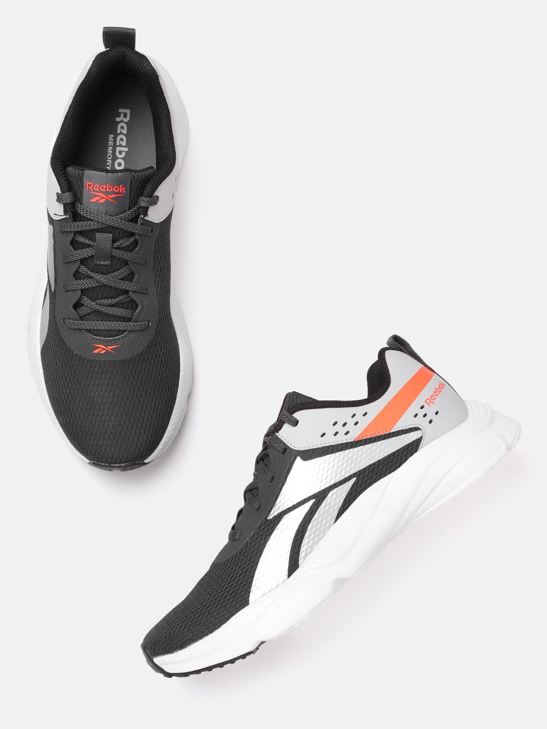 Reebok Men Grey & Metallic Woven Design Memory Foam Runway Running Shoes
