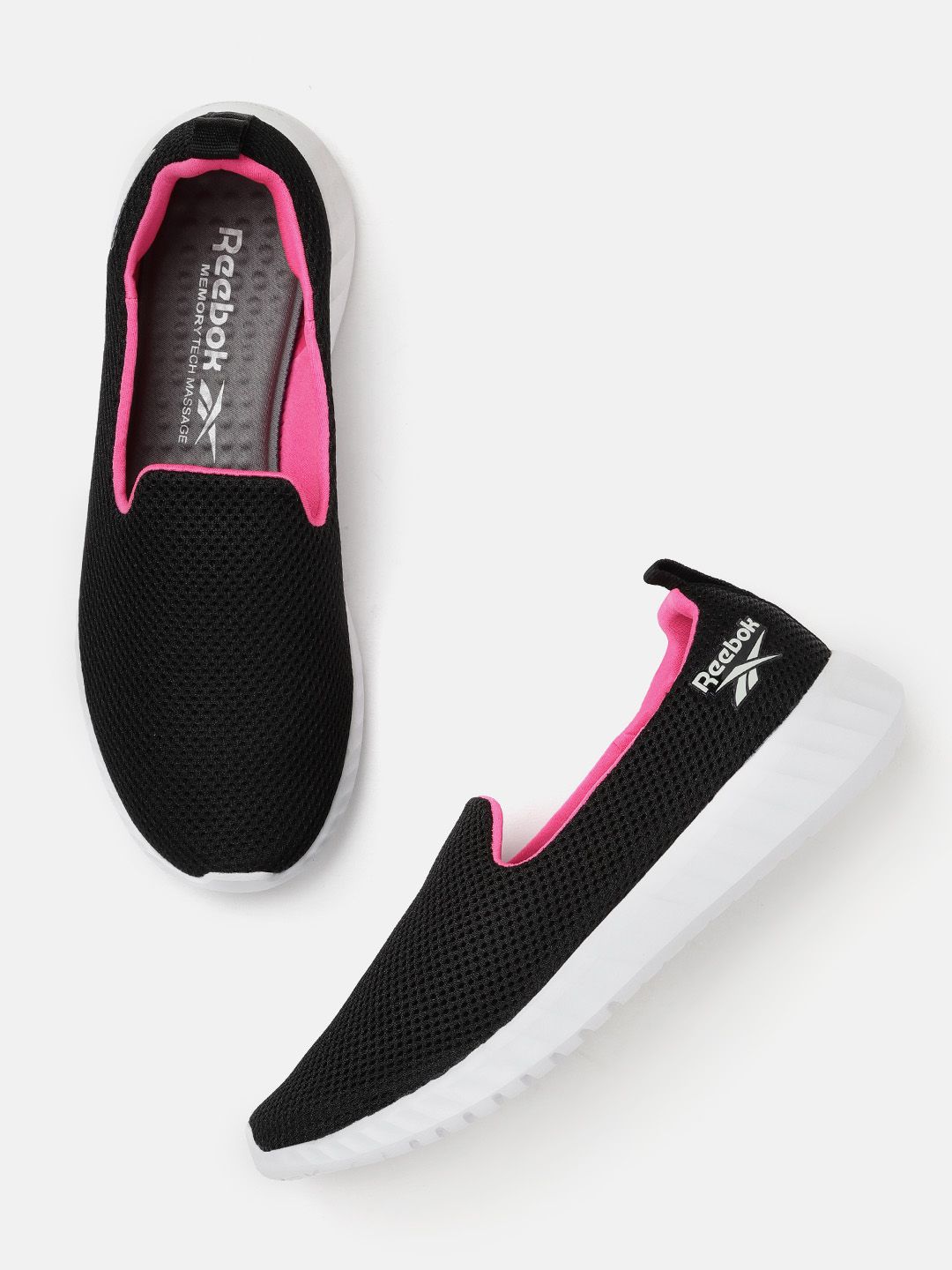 Reebok Women Black Woven Design Inbound Slipon Walking Shoes Price in India