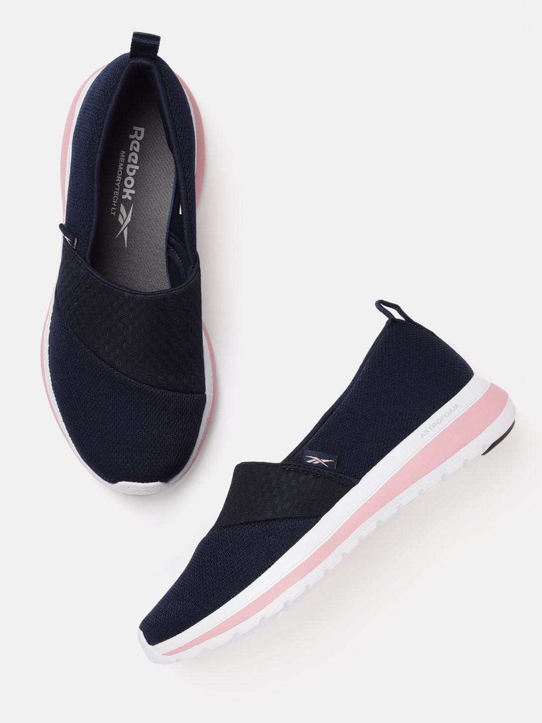 Reebok Women Navy Blue Woven Design Memory Tech Fortune Walker Shoes Price in India