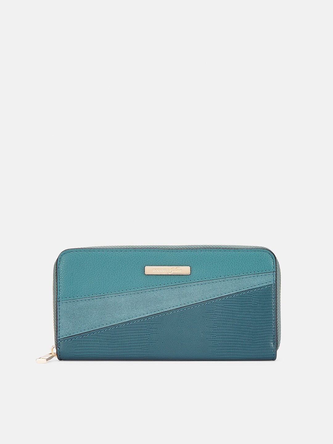 Forever Glam by Pantaloons Women Teal & Blue Colourblocked Zip Around Wallet Price in India