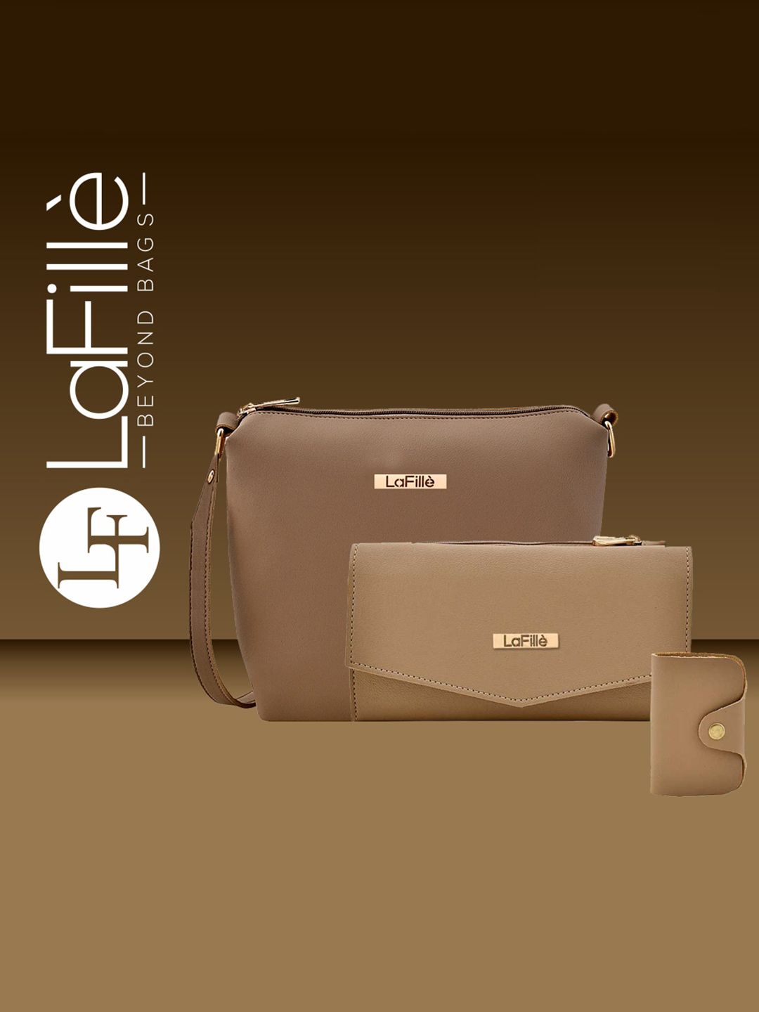 LaFille Beige PU Structured Sling Bag with Wallet Price in India