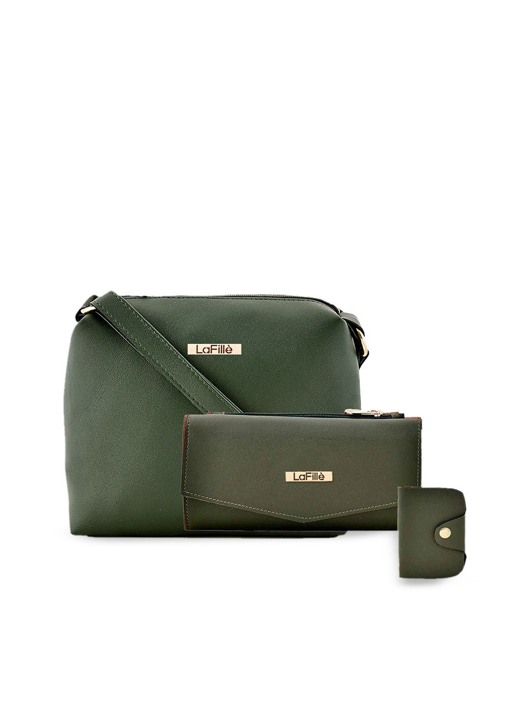LaFille Green Structured Sling Bag With Wallet & Card Holder Price in India