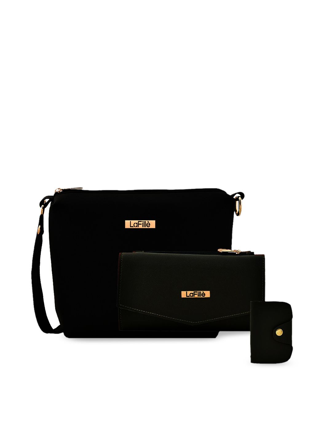 LaFille Black Structured Sling Bag With Wallet & Card Holder Price in India