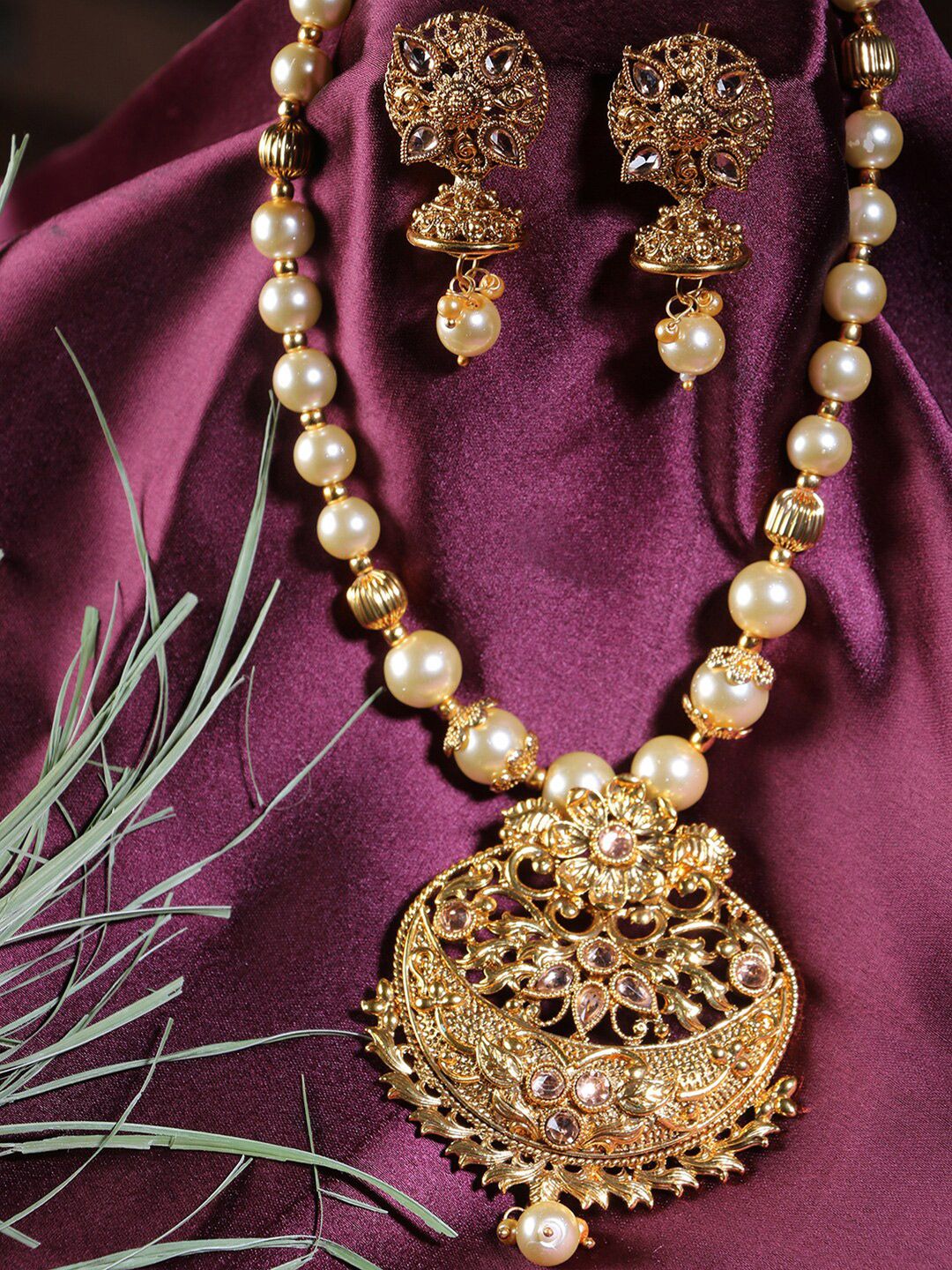 LIVE EVIL Gold-Toned Gold-Plated Kundan Stone Necklace Price in India