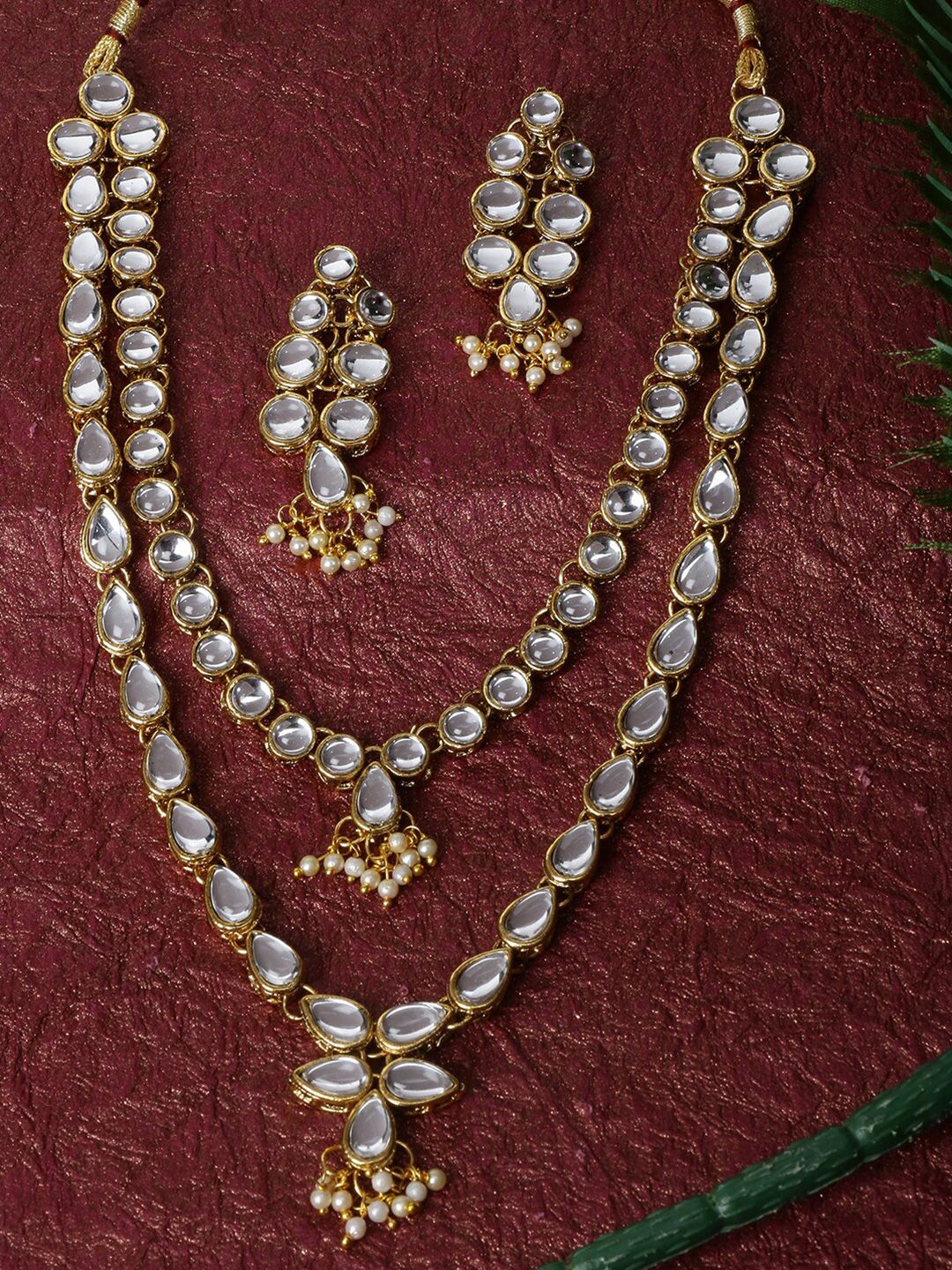 LIVE EVIL Transparent & Gold-Toned Gold-Plated Vilandi Necklace with Earrings Price in India