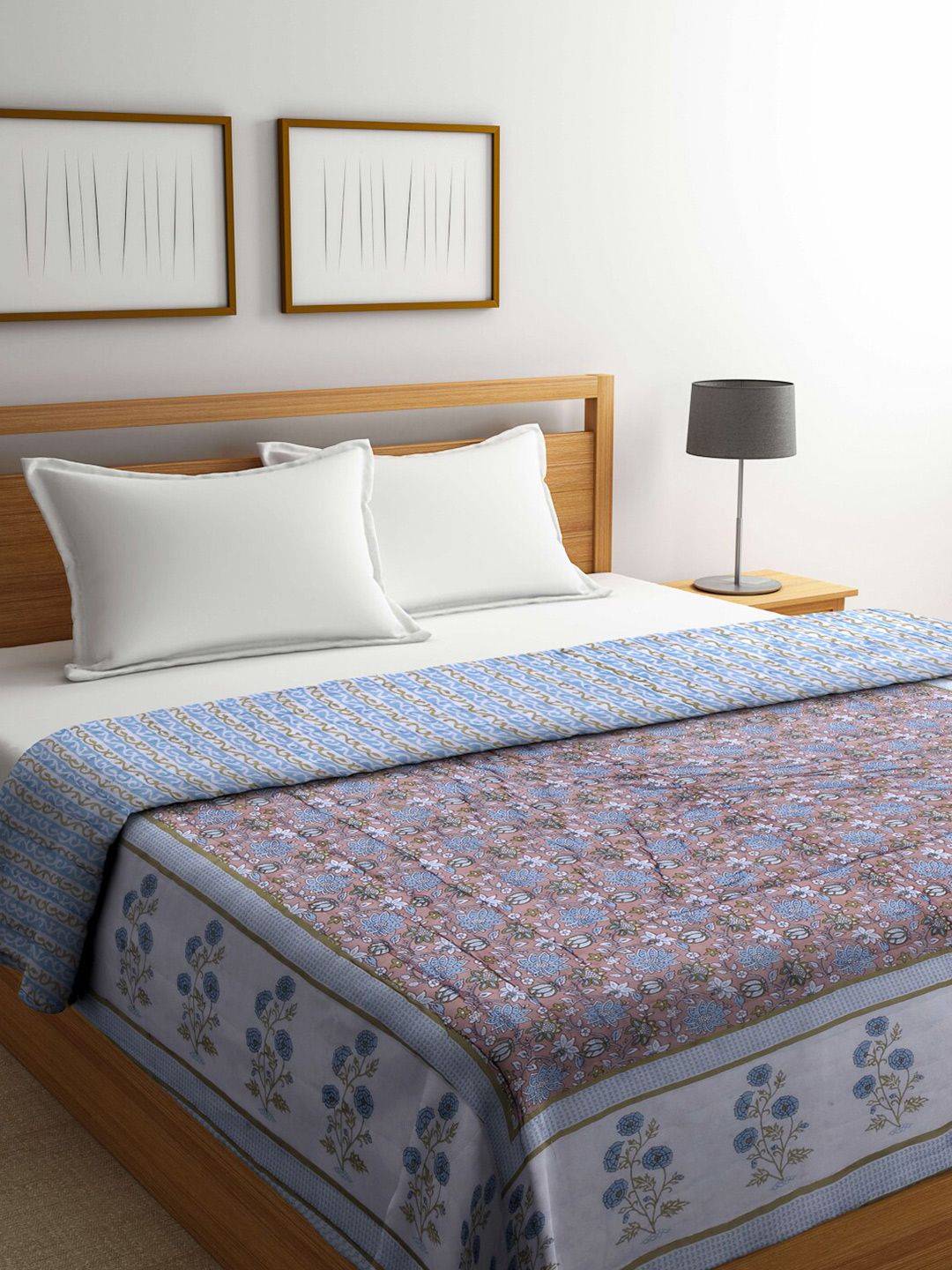 KLOTTHE Lavender & Blue Floral Mild Winter 553 GSM Double Bed Quilt Price in India