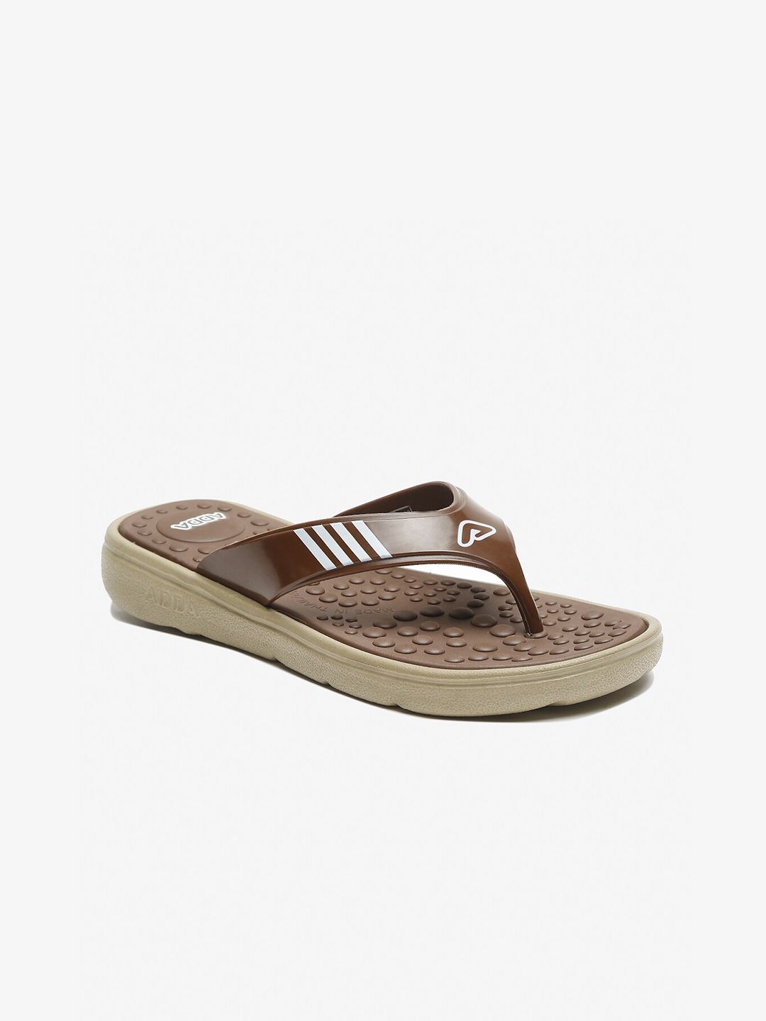 Adda Women Brown & White Rubber Thong Flip-Flops Price in India