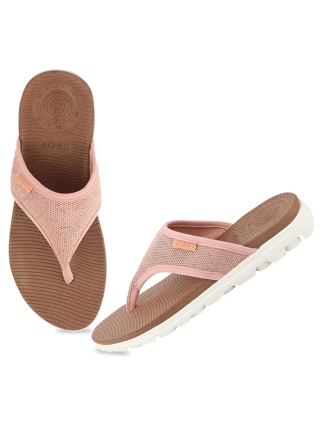 NEOZ Women Peach-Coloured & Brown Rubber Thong Flip-Flops Price in India