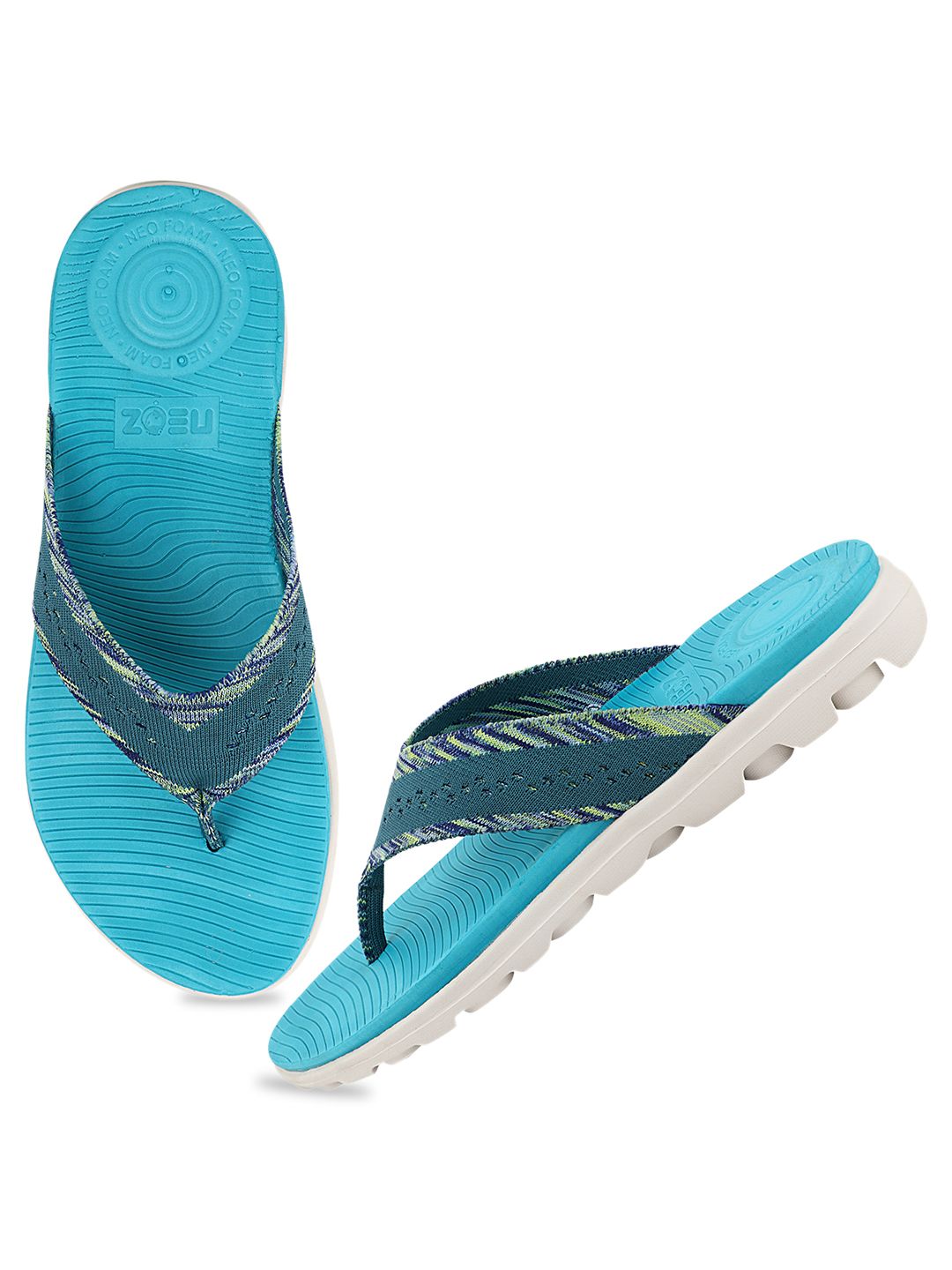 NEOZ Women Blue Self Design Rubber Thong Flip-Flops Price in India