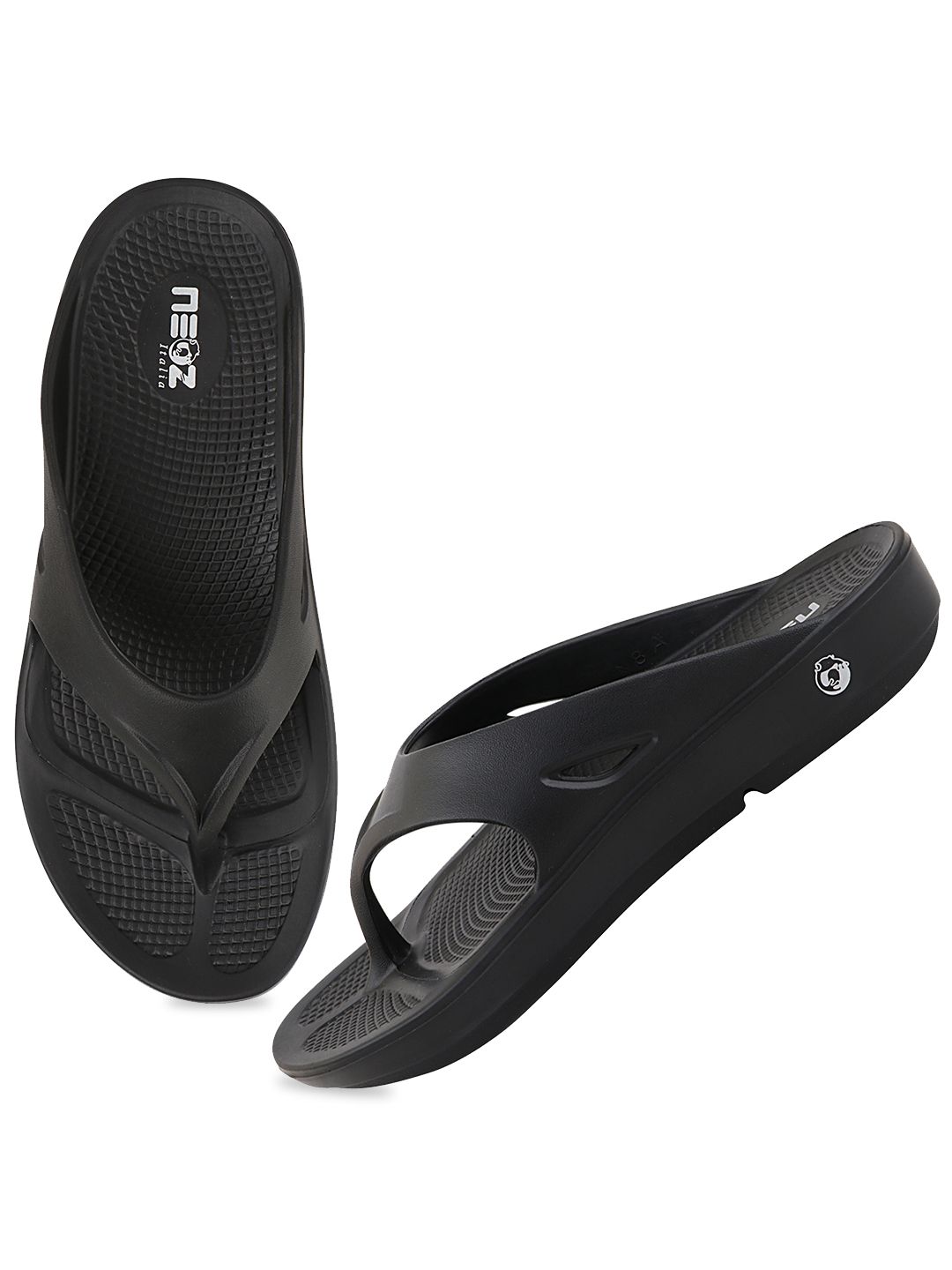 NEOZ Women Black Solid Thong Flip-Flops Price in India