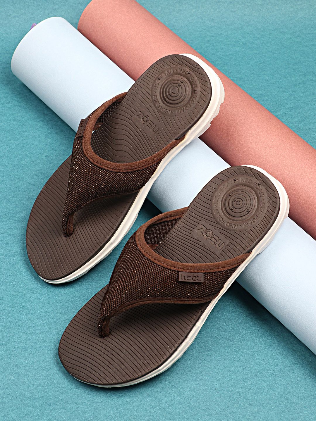 NEOZ Women Brown & White Rubber Slip-On