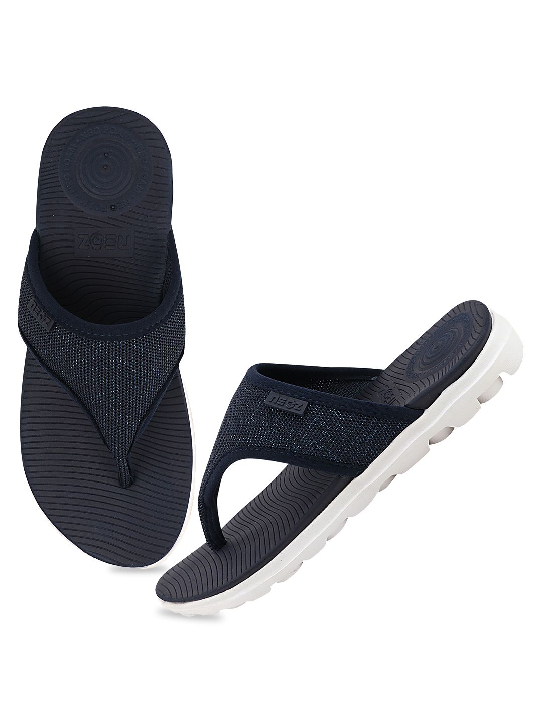 NEOZ Women Navy Blue & White Rubber Thong Flip-Flops Price in India