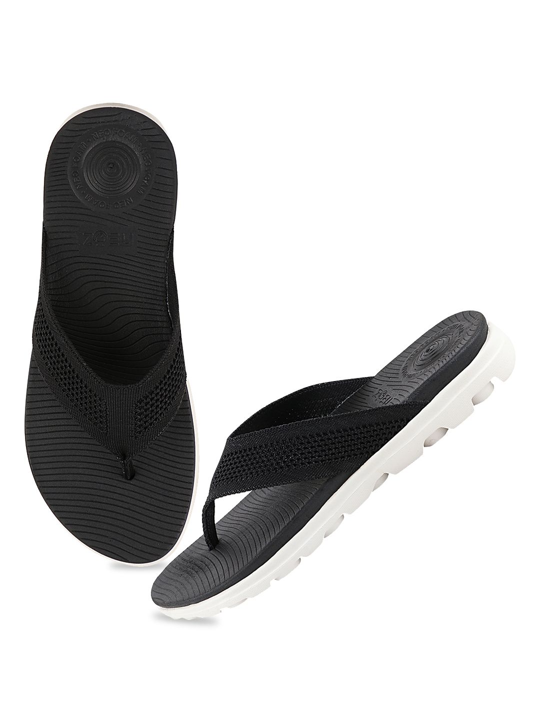 NEOZ Women Black Rubber Thong Flip-Flops Price in India