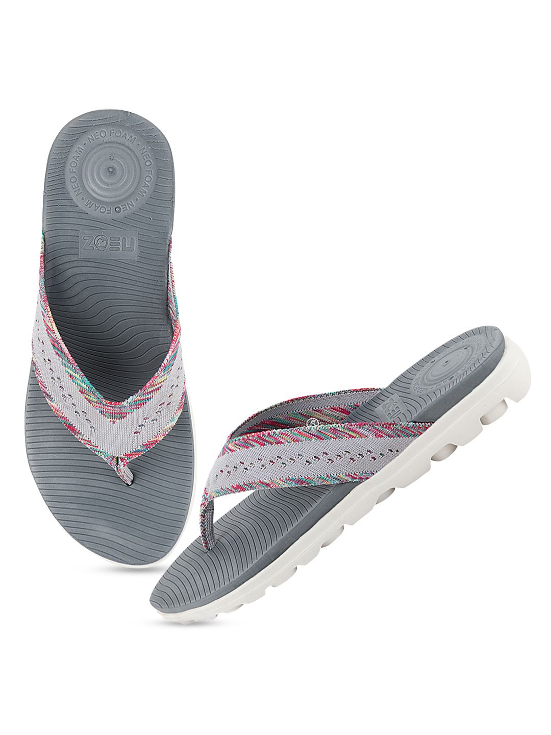 NEOZ Women Grey & Pink Rubber Thong Flip-Flops Price in India