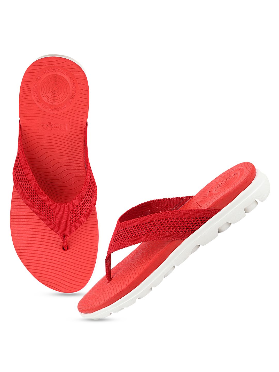 NEOZ Women Red & White Rubber Thong Flip-Flops Price in India