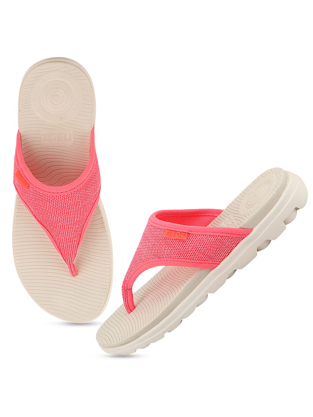 NEOZ Women Pink & Beige Rubber Thong Flip-Flops Price in India