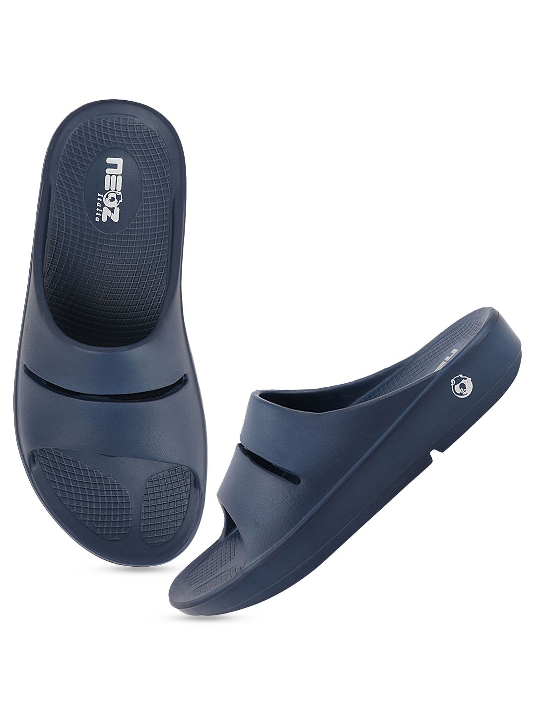 NEOZ Women Navy Blue Solid Rubber Sliders Price in India