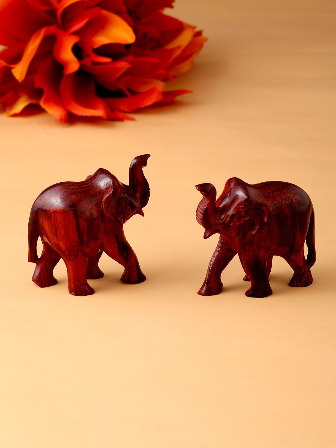 RDK Set Of 2 Red Elephant Upper Trunk Showpiece Price in India