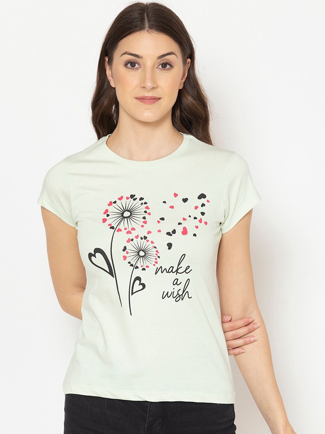 Lounge Dreams Green Printed Pure Cotton Lounge Tshirt Price in India