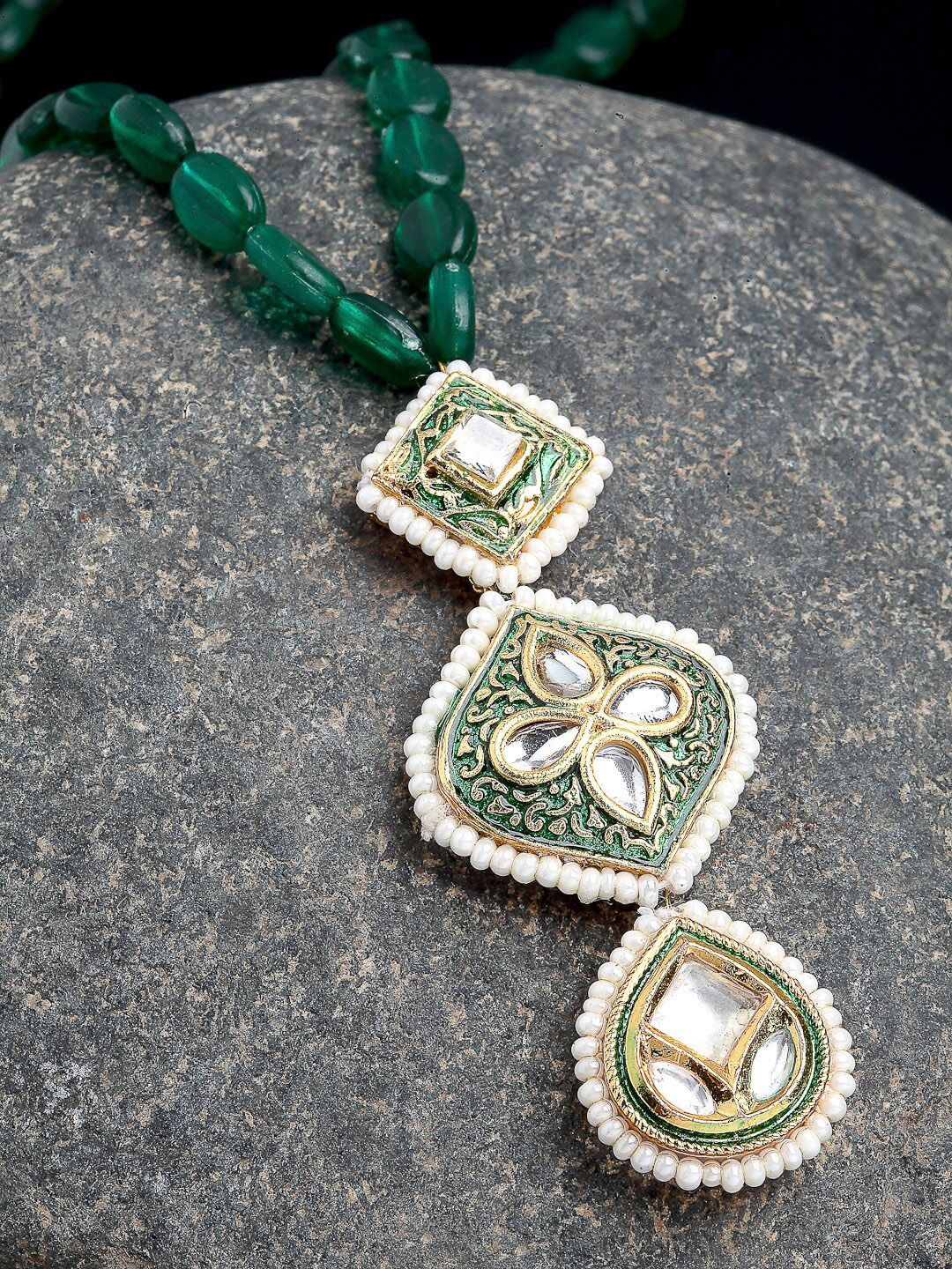 DUGRISTYLE Gold-Toned & Green Sterling Silver Gold-Plated Necklace Price in India