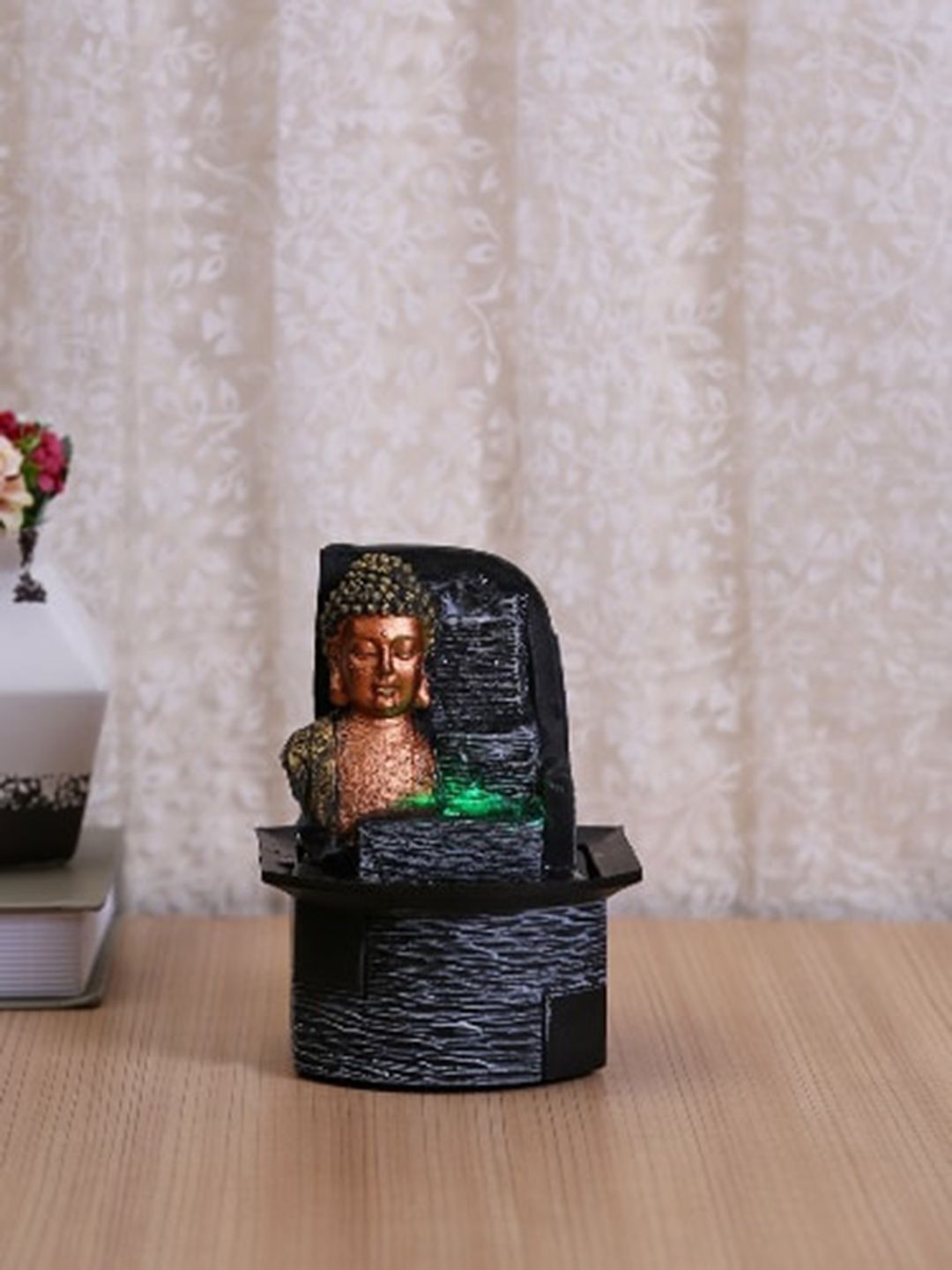 TAYHAA Browm & Black Handcrafted Buddha Water Fountain with Light Price in India