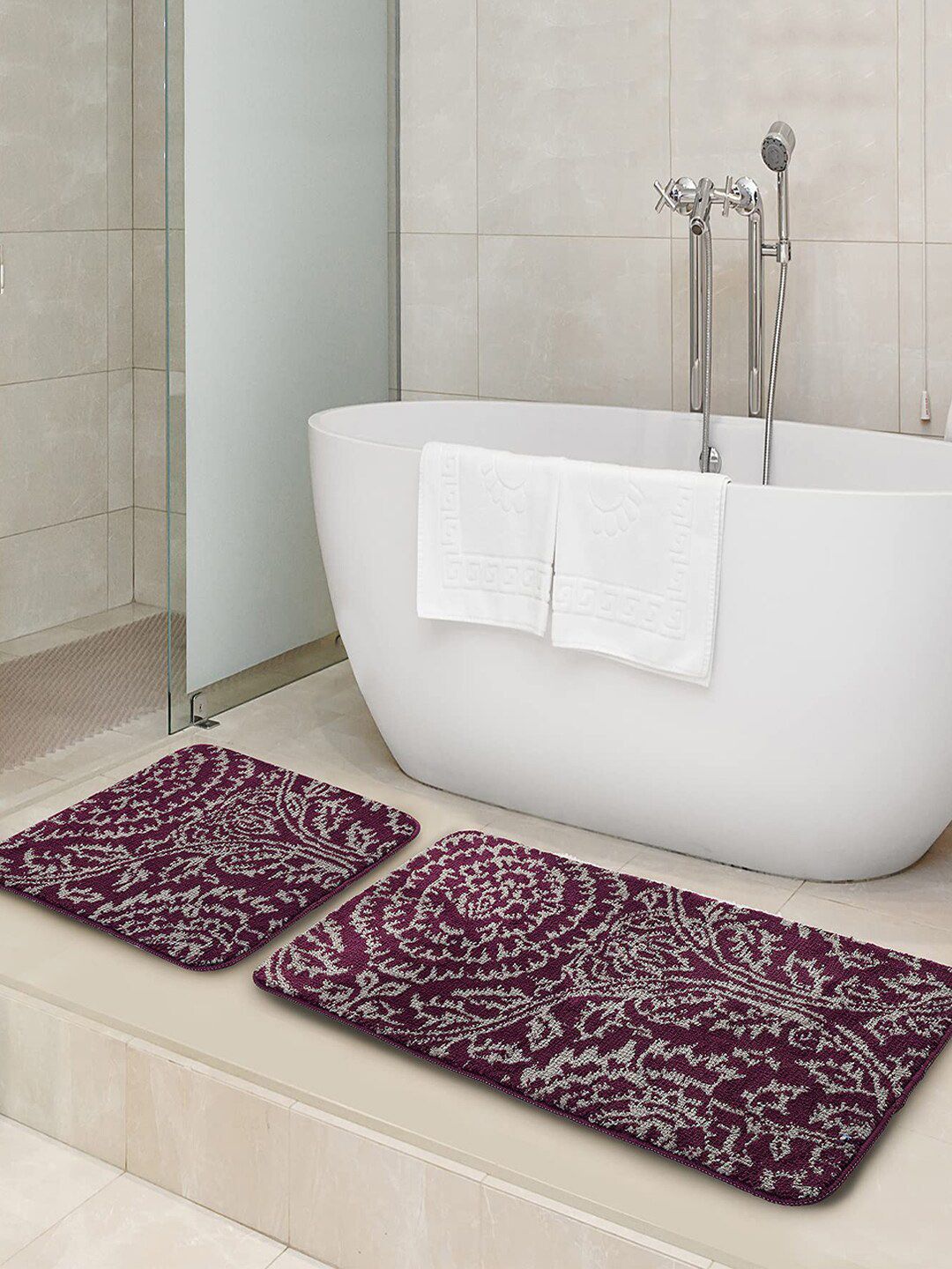 Saral Home Set Of 2 Purple Patterned 210 GSM Bath Rugs Price in India