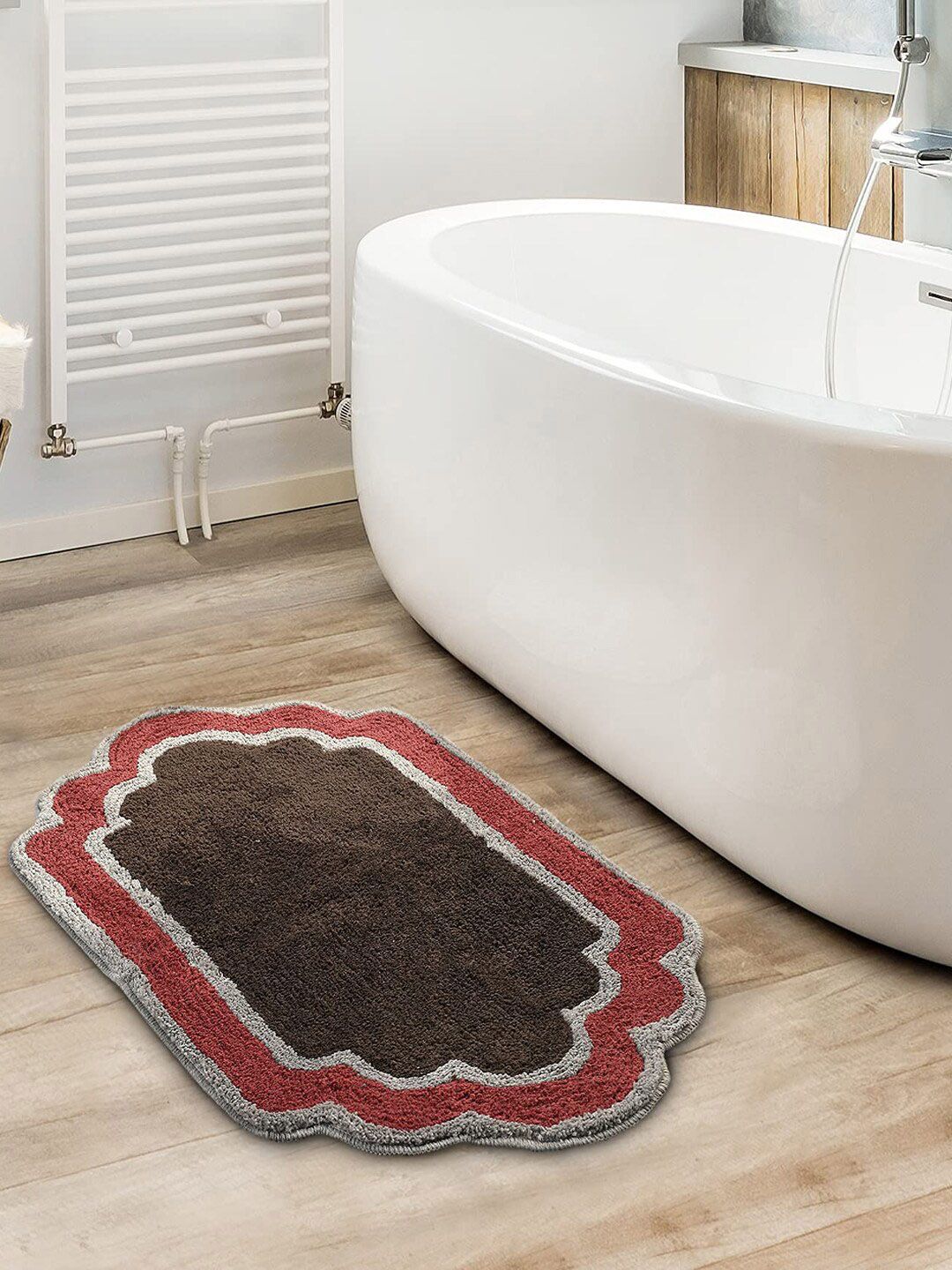 Saral Home Brown & Red Handmade Bathmat Price in India