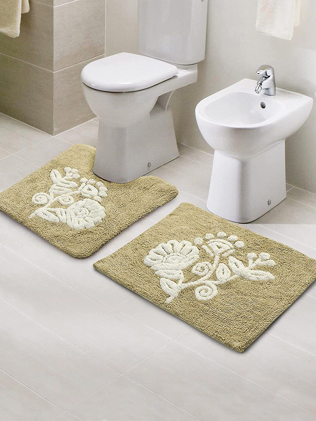 Saral Home Set of 2 Patterned Soft Cotton Bathmat Price in India