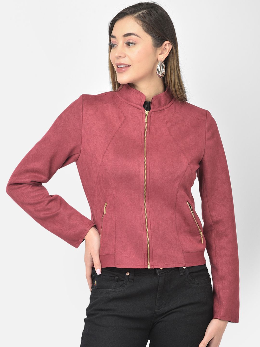 Latin Quarters Women Maroon Suede Tailored Jacket Price in India