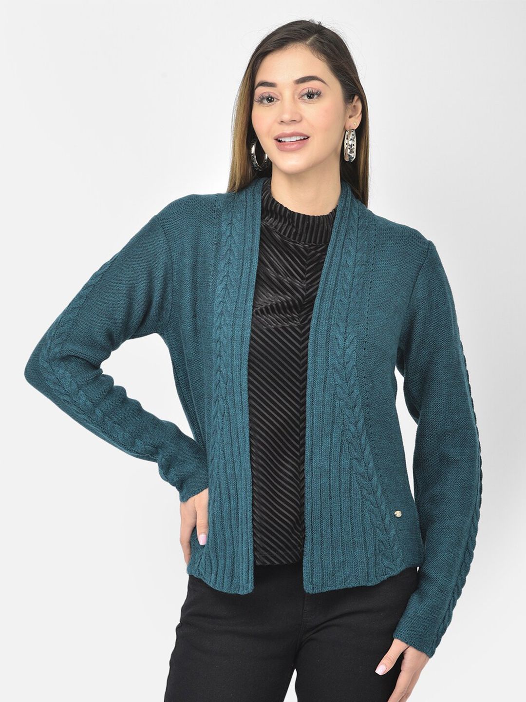 Latin Quarters Women Teal Cable Knit Acrylic Shrug Price in India