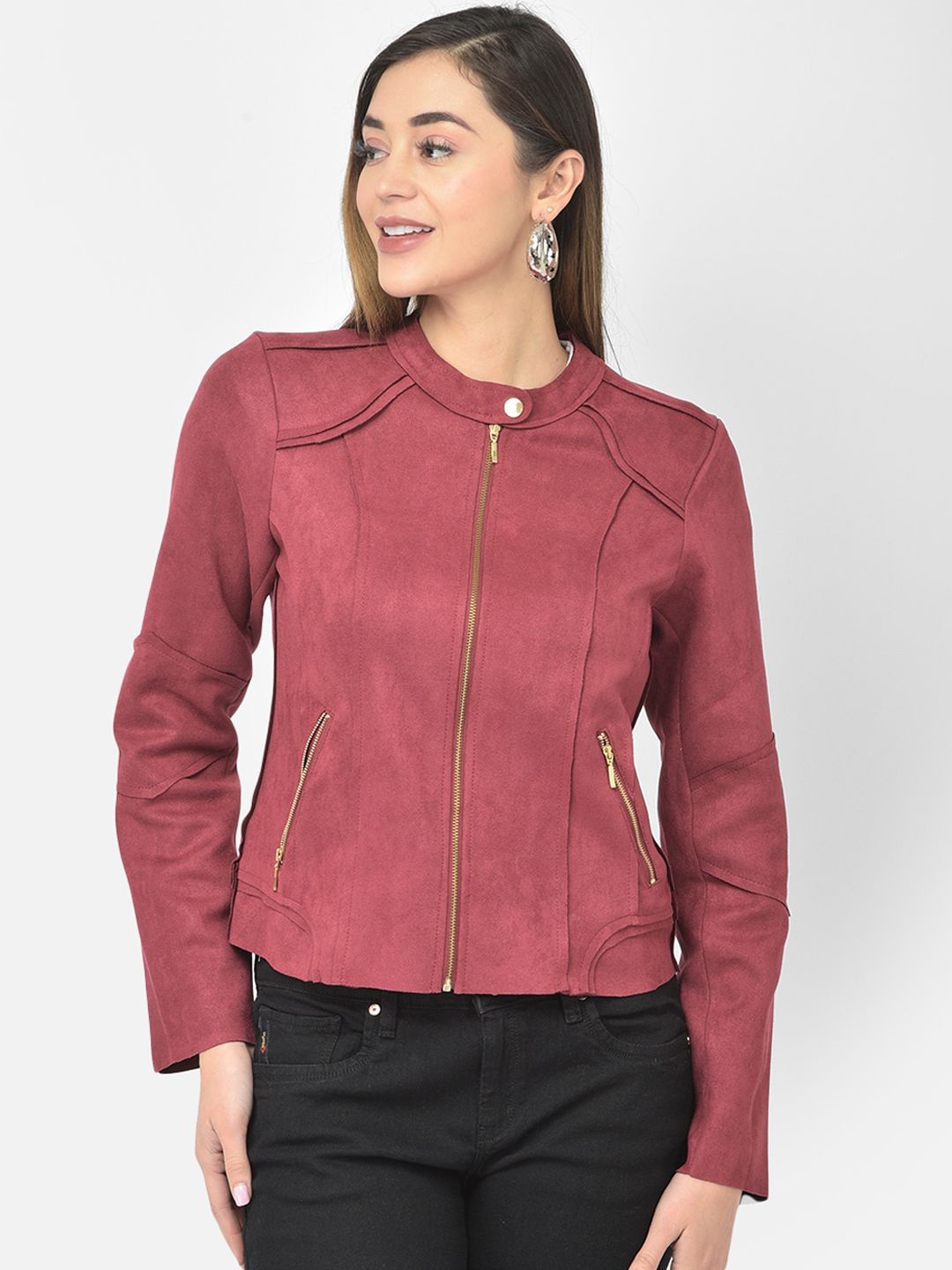 Latin Quarters Women Maroon Suede Tailored Jacket Price in India