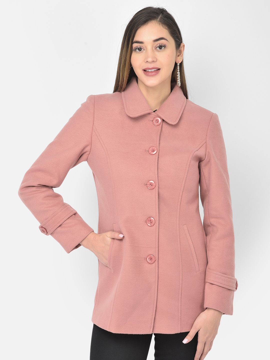 Latin Quarters Women Peach-Coloured Longline Over Coat Tailored Jacket Price in India