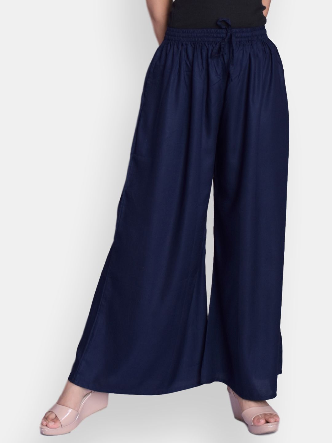 VEDANA Women Navy Blue Flared Palazzos